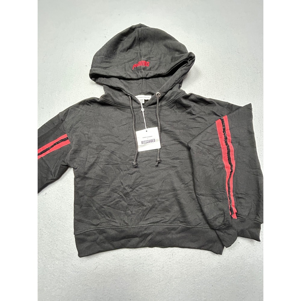 Missguided Fanny Lyckman Cropped Hoodie Cotton Blend Black Red US 6 EU 38 Womens